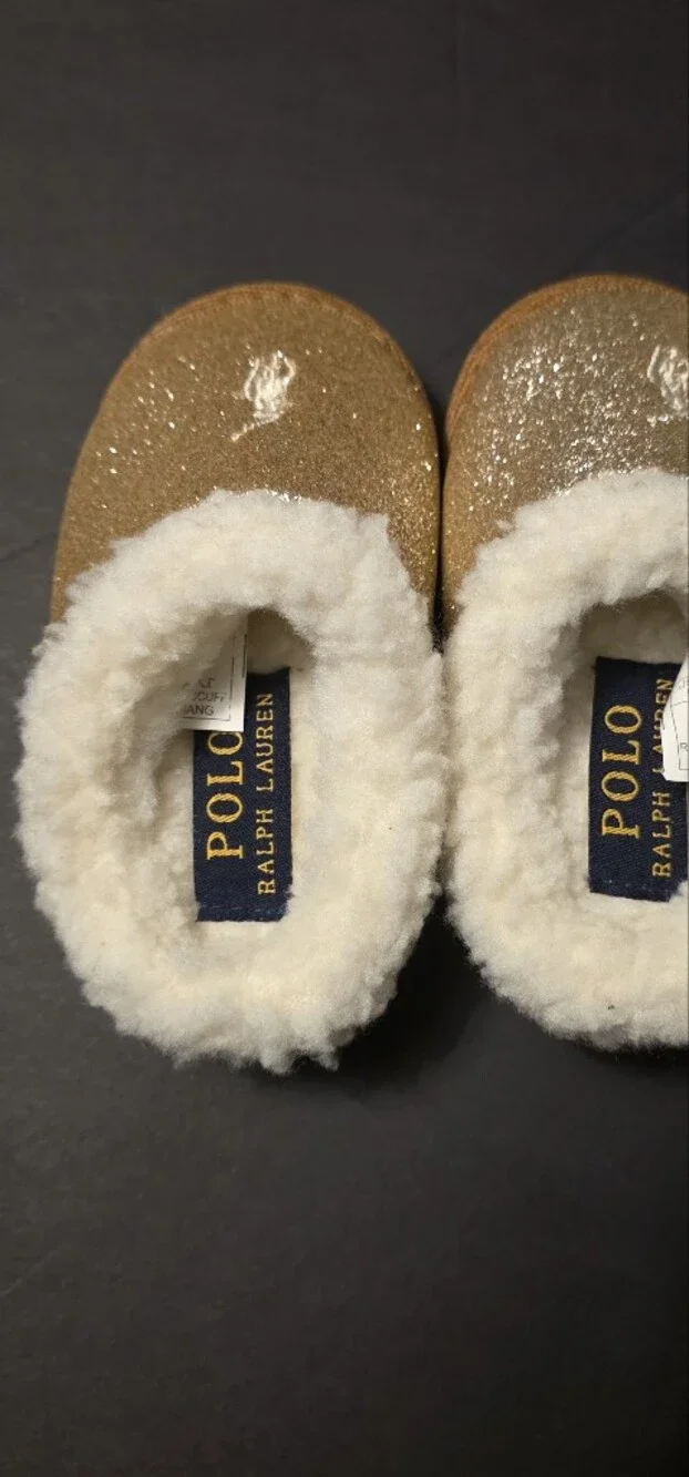 Polo by Ralph Lauren Kids' Gold Glitter Shearling Slippers